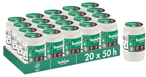 Bolsius Grablicht - Weiß - 20 Stk. - Länge Brenndauer 2 Tage - Trauerkerze & Gedenkstätte Kerzen - Sauberes Abbrennen - Ohne Palmöl