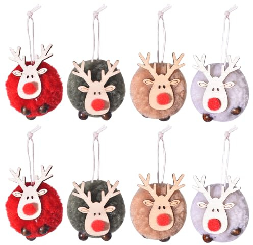 Christbaumanhänger, 8 Stück Baum Anhänger Weihnachten Elch Deko, Filzanhänger Weihnachten, Weihnachtsbaumschmuck Figuren, Weihnachtsdeko Baumschmuck für Tisch, Kaminsims & Geschenk