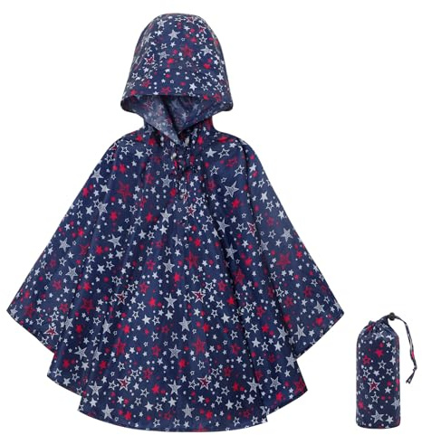 KAKU NANU Regenponcho Kinder Regencape Poncho mit Kapuze Wasserdicht Regen Poncho Cape Regenponcho Leicht Jungen Mädchen Wiederverwendbar Blau 146 152 164