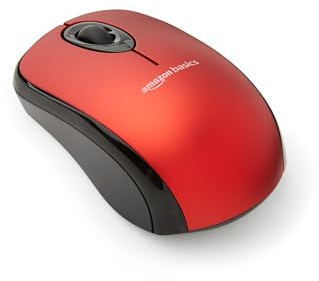 Amazon Basics Kabellose Computer-Maus mit USB-Nano-Empfänger, Rot