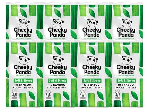 The Cheeky Panda Umweltfreundliche Bambus Taschentücher – 3-Lagig | 80 Stück (8 Packungen mit 10)