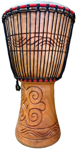 African Musical Instruments Echte afrikanische Djembe-Trommel, 30,5 cm Kopf (30 cm Kopf, 64 cm Höhe) mit 3 kostenlosen kleinen Instrumenten