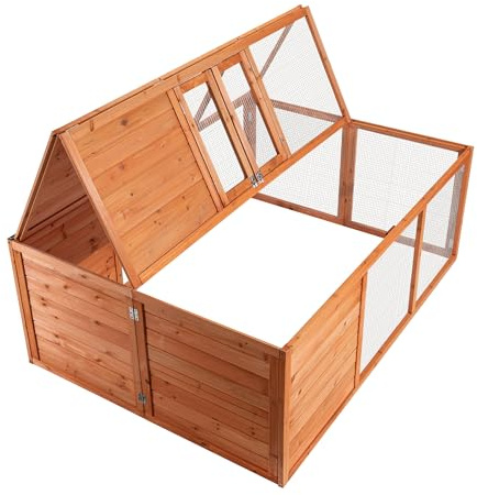 Wiltec Klappbarer Kleintierstall 153 x 110 x 55 cm, Hasenstall aus Tannenholz mit Drahtgitter, Kaninchenstall Freigehege, Freilauf Gehege