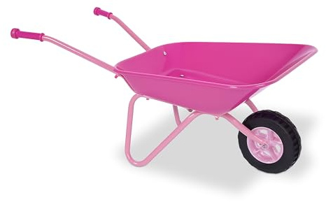 Relaxdays Schubkarre Kinder, rutschfeste Griffe, HBT: 43x74x36 cm, Metall, Kunststoff, Kinder-Scheibtruhe, rosa/schwarz
