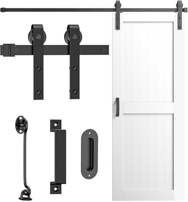 200cm Schiebetürsystem Set Schiebetür Komplettset Schiene Laufschienen Schiebetürbeschlag Set für Holztür Hängeschiene Zubehörteil J-Form