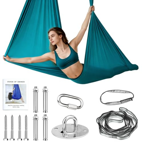 LIULINY Aerial Yoga Hängematte Set, 280x150cm Aerial Yogatuch, Yoga Schaukel 200 Kg Max, Akrobatik Tuch mit Kompletter Installationshardware, Yogatuch zum Aufhängen, für Pilates Gymnastik