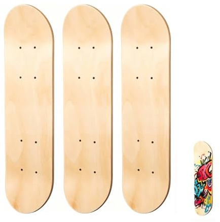 Milisten 3 STK. Skateboard Deck 43cm - Blanko Skateboard Holzbrett aus 7-lagigem Ahornholz - Unbehandeltes Board zum Bemalen, Basteln & Graffiti - für Kinder & Erwachsene