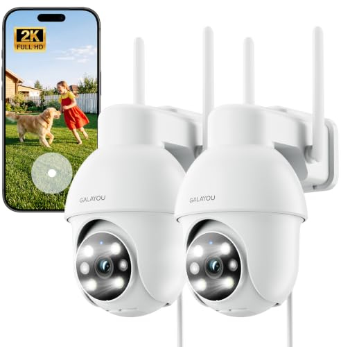 GALAYOU 2K Überwachungskamera Aussen, Kamera Überwachung Aussen | 360° PTZ WLAN IP Kamera, 2,4GHz WiFi Outdoor Camera mit Farbnachtsicht, 2-Wege-Audio, IP65, TF/Cloud-Speicher, Y4 2er Set