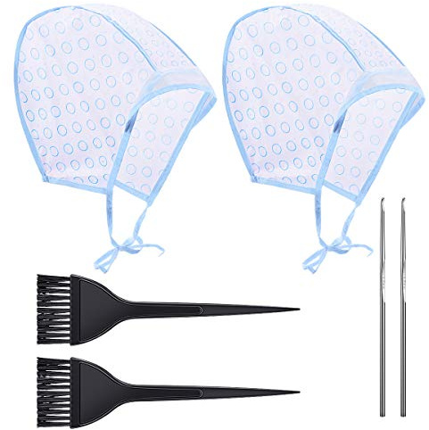 2 Set Hervorhebung Kappe, Haarefärben Zubehör mit Haarfärbepinsel und Metall Haken für Salon-und Heimgebrauch Haarfärbemittel