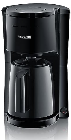SEVERIN Filter-Kaffeemaschine mit Thermokanne, bis zu 8 Tassen, 1 L, 1000W | Durchbrühdeckel, Abschaltautomatik, Wasserstandsanzeige, Schwenkfilter 1x4, tropffreies Ausgießen, Schwarz, 9306