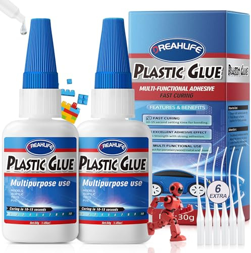 Sekundenkleber für Kunststoffe, Modellbau Kleber 60g, Kunststoff Kleber | Kunststoff Kleber Ultra Stark Plastikkleber für Acryl, PLA, Spielzeug, Auto, Acryl, ABS, PVC, Rohr, DIY-Kits, Vinyl