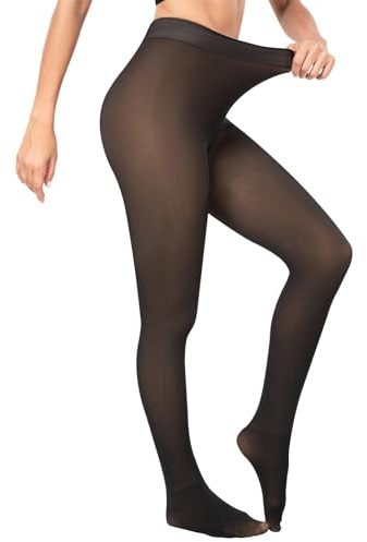 Dresmannst Thermo Strumpfhose Damen Winter Feinstrumpfhose Gefütterte Pantyhose Wärmende Plüschstrümpfe Bauchweg Fleece Gefälschte Durchscheinend Schwarz 220g, L-XL