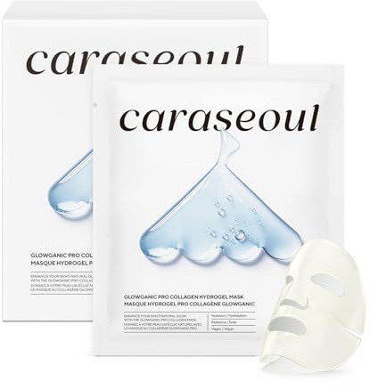 caraseoul Glowganic Pro Collagen Hydrogel Maske [4er Pack x 34g] | Niacinamid & Adenosin für Glass Skin & Porenverfeinerung – Vegane Koreanische Hautpflege (K-Beauty) für Home-Spa & Self-Care