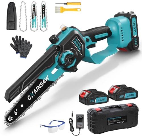 Akku Kettensäge, Mini Kettensäge mit Akku 6 Zoll mit 1000W Bürstenloser Motor, 2 x 2000mAh Akku Säge für Makita 18V Akku, mit Automatischer Öler, Handkettensäge für Gartenscheren Holzschneidenz