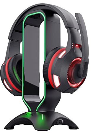 GXTrust Cintar RGB Headset Halterung mit LED-beleuchtete Rände, Schwarz | Kopfhörer Ständer mit 2 USB-Anschlüsse, Passend für Alle Headsets