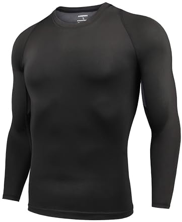 AMZSPORT Herren Kompressionsshirt Langarm Funktionsshirt Sportshirt Atmungsaktiv Laufshirt, Schwarz, L