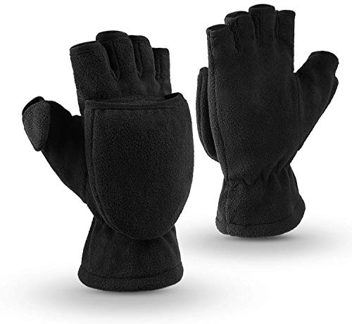OZERO Damen Winterhandschuhe, Fingerlose Thermo Fahrradhandschuhe Reithandschuhe Motorradhandschuhe, Schwarz, S