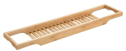 WENKO Badewannentablett aus hochwertigem Bambus mit praktischer | Ablagemöglichkeit für Badutensilien, geräumiger Wannenaufsatz, Badewannenauflage, 70 x 4,5 x 16 cm, natur, Mod. Bambusa