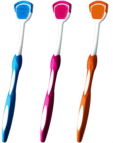 Zungenbürste, Zungenschaber, Zungenreiniger, Zungenschaberbürste, Zungenschaberreiniger, Zungenbürsten, Hilft gegen schlechten Atem, 3 Zungenschaber (Blau/Orange/Rot)