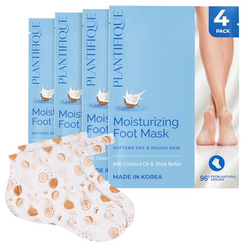 Plantifique Koreanische Fußmaske Socken, 4 Paar mit Box - Fusspflege Hornhaut Socken für Trockene Füße und Rissige Fersen - Hornhautentferner - Korean Foot Mask