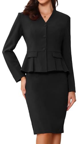 Allegra K 2-teiliges Rock-Set für Damen, langärmelig, Blazer und Bleistiftrock, Business-Anzüge