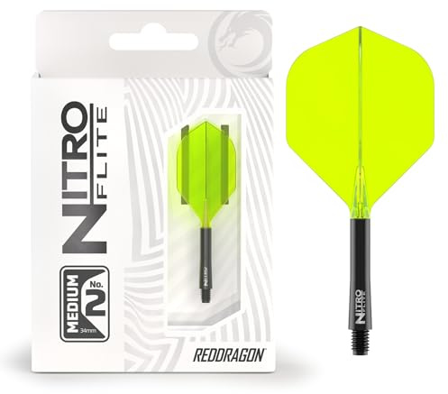 RED DRAGON Darts – Nitro Flite Integriert Dart Flights mit Schaft System – No.2 & Kite Dart Flight Form/Design- Erhältlich in Kurz, Dazwischenliegend & Medium - Profi schäfte & Flights Darts Zubehör