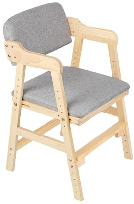 Supfine Hochstuhl, Höhenverstellbarer Holzhochstuhl für Kinder von 2 bis 12 Jahren Buchenholz Kinderstuhl, zum Essen und Lernen, Lehrstuhl für Kinder und Erwachsener (Grau-1 Stück)