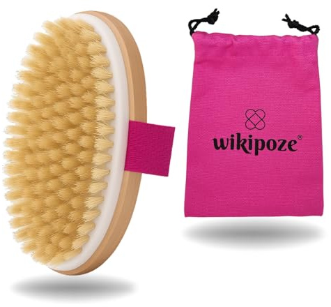 Wikipoze Trockenbürste, Körperbürste, Peelingbürste, natürliche Borsten, Badebürste zum Entfernen abgestorbener Haut, Cellulite, verbessert Lymphfunktionen, Peeling
