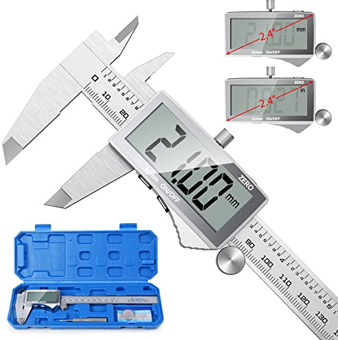 Messschieber Digitale Schieblehre, Preciva Edelstahl Messlehre Messwerkzeuge Spritzwasserdicht Staubdicht mit Ersatzbatterie und größem Display - 150 mm (blau)
