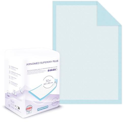 ARNOMED Krankenunterlagen 60x90cm, 30x saugstarke Inkontinenzunterlagen Einweg, Wickelunterlage für Babys, 5-lagige Zellstoff Unterlagen fürs Bett bei z.B. Inkontinenz, Wickelunterlage Einweggebrauch