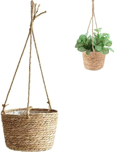Ajxwde Hängender Pflanzkorb aus Seegras, 20cm Seegras Pflanzentopf, Blumentöpfe Hängende, Blumenampel Hängend Innen, für den Innenbereich, Hängende Pflanzgefäße für Wände und Decken(Brown)