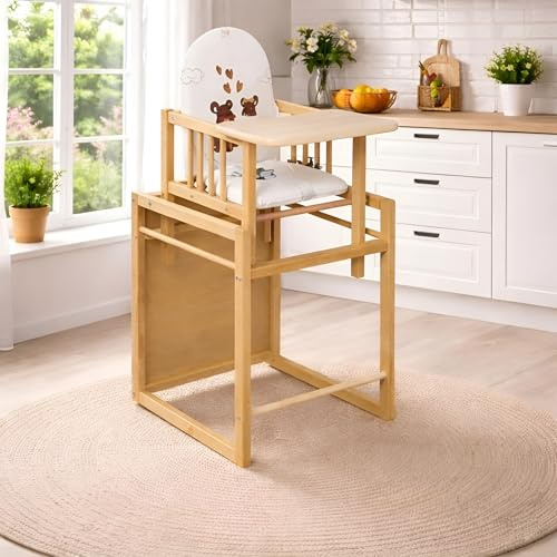 Best for Kids Kombihochstuhl | Leicht Umbaubar kinder Stuhl Tisch | Hochstuhl Holz | Ideal als Esstisch Stuhl | Holzhochstuhl | Portabel und Schnell Zusammenbaubar Baby Hochstuhl Tisch