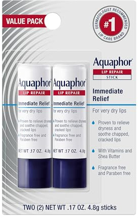 Aquaphor Lip Repair Stick – Beruhigt trockene, rissige Lippen – 2 Stäbchen