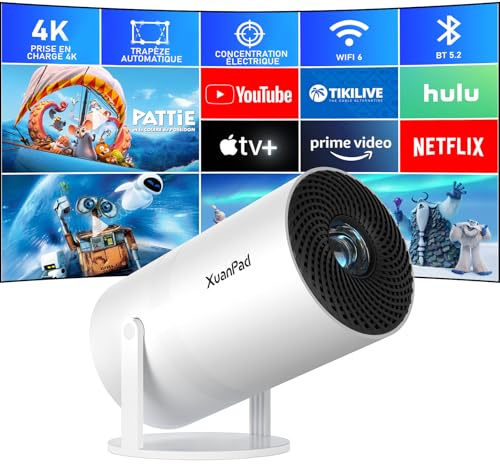 [Netflix-zertifizierter & Elektrischer Focus] Beamer 19000L 1080P Mini Beamer mit WiFi & Bluetooth Projektor mit 210° drehbarer Stand, Automatische Trapezkorrektur, Staubfilter & Wärmeableitungssystem