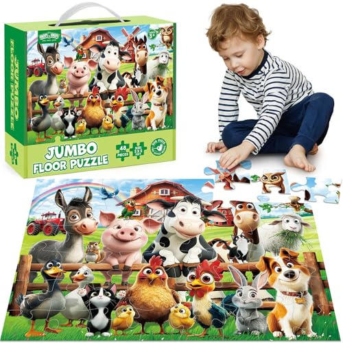 BenBen Große Bodenpuzzle ab 3 4 Jahre, XXL Puzzle für Kinder 48 Teile, 90 x 60cm, Geschenk für Jungen und Mädchen, Kinderpuzzle Bauernhof