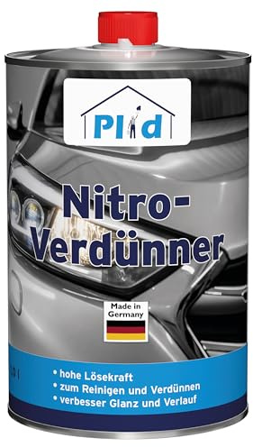 PLID® Nitroverdünner 1L [REINIGUNG & VERDÜNNUNG] - Farbloser Verdünner mit hoher Lösekraft & verbesserndem Glanz - für lufttrocknende & einbrennbare Kunstharzlacke geeignet - Verdünnung von Lacken