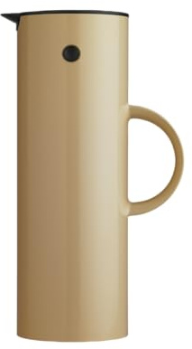 Stelton Isolierkanne EM77 - Doppelwandige Isolierkanne für heiße/kalte Getränke - Tee- & Kaffeekanne mit Glaseinsatz, Magnetverschluss, Schraubdeckel, Vintage-Design - 1 Liter, Warm Sand