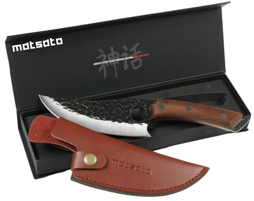 Matsato Küchenmesser Scharf mit Messerscheide Leder – Hochwertiges Kochmesser aus Japanischem Stahl, Klingenlänge 15 cm, Geschenk für Männer & Köche