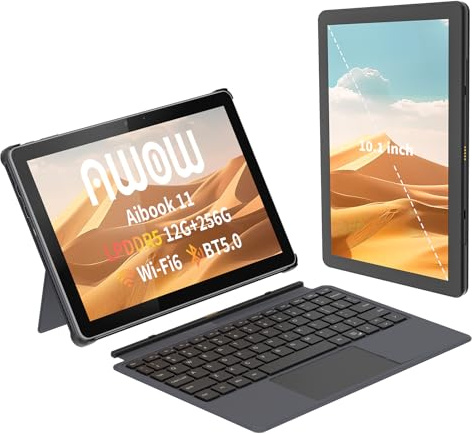 AWOW AIBOOK 11 10,1 Zoll 2-in-1 WI-11 Tablet PC mit Deutsch-Tastatur – 12GB LPDDR5 RAM, 256GB PCIE3.0 SSD,Alder Lake N95, Touchscreen, Dual-Band WiFi, USB-C, HDMI, 8MP Kamera