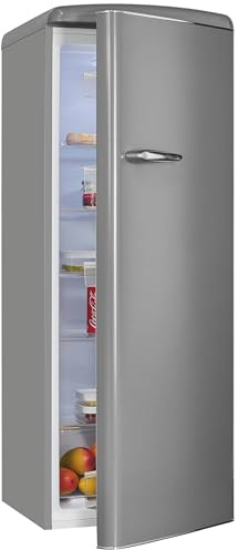 Exquisit Retro-Kühlschrank Grau - 229L Vollraumkühlschrank Ohne Gefrierfach | Großer Standkühlschrank mit 5 Glasablagen, Gemüseschublade, Temperaturregelung & leisem 39 dB Betrieb. Modell RKS325-V-H-161E