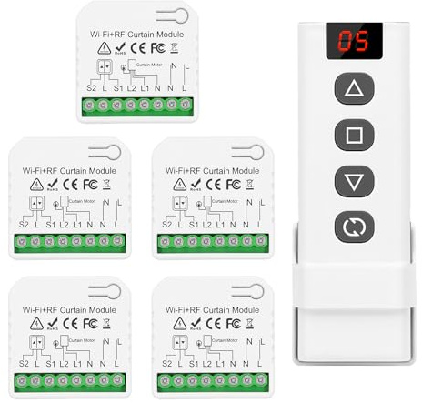 DieseRC 5-teiliges kabelloses Smart-Rollladen-Steuerungsmodul mit 1-teiliger RF-Fernbedienung, WIFI-Steuerung, kompatibel mit Google Home/Alexa APP-Steuerung und manuellem Schalter