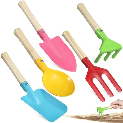 Toddmomy 1 Set Kinder Gartengeräte Set aus Metall, Robustes Gartenset mit Holzgriff, Schaufel Rechen für Kinder Gartenarbeit & Strand, Pädagogisches Sandspielzeug, Kleinkind Gartenwerkzeug