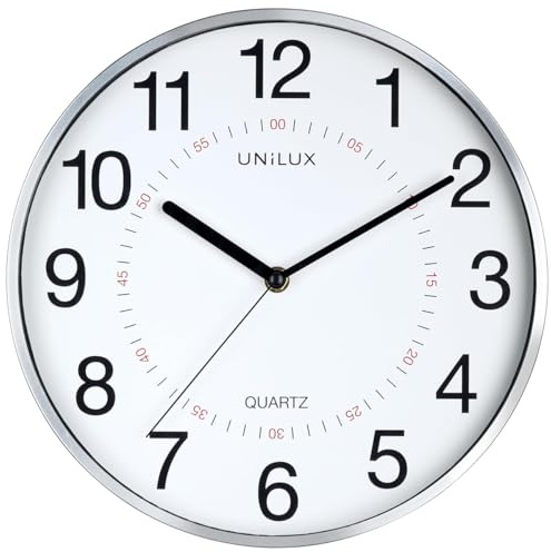 Unilux Wanduhr Aria mit Sekundenzeiger, modernes Ziffernblatt, Kunststoff/Glas, metallgrau, 30.5 cm