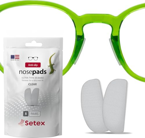 Setex Gecko Grip Brillen-Nasenpads (5 transparente Paare) – Rutschfest 0,6 mm, Mikrostrukturierte Fasern, Ultrastarker Griff, Ultraweich, Selbstklebend, 0,6 x 7 x 16 mm