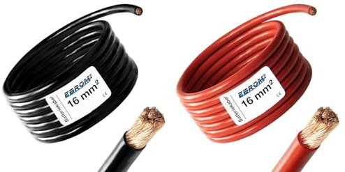 EBROM Batteriekabel auf den Meter genau! ROT (+) SCHWARZ (-) als Kombi 2,5/4 / 6/10 / 16/25 / 35/50 oder 70 mm² Batterie Kabel 99,9% OFC Kupfer – Ihre Auswahl: 6 Meter 16 mm2 rot + schwarz