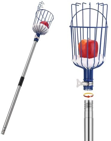 MaidMAX Obstpflücker mit Teleskopstiel, 4M Apfelpflücker, Kirschenpflücker | Edelstahl Apfelpflücker mit Teleskopstiel Schaumstoffauflage und Korb, Obstgreifer für Apfel Orange Kirschen Pflaumen Birnen
