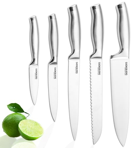 Svensbjerg Messer-Set, 5-tlg, Küchenmesserset, Kochmesser-Set, Chef-Messer, Scharfe Edelstahlmesser | Küche, Obst, Gemüse, Fleisch, hochwertige Profimesser | SB-KS101