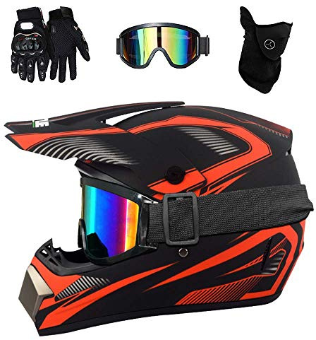 Dualer Sport Volles Gesicht MTB Motocross-Helm Satz, mit Brille Handschuhe Maske, Jugend Kinder Offroad ATV Motorrad Absturz Helm, Bergab BMX Enduro Quad Dreckiges Fahrrad Helm für Junge Mädchen