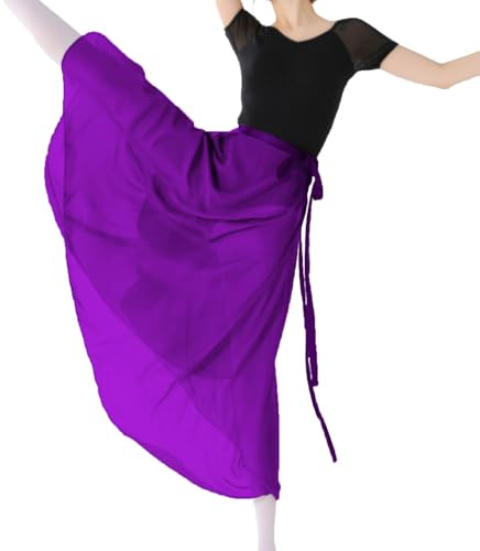 MUNAFIE Ballett Rock Damen Chiffon Wickelrock Ballettkleidung Verstellbare Taille Krawatten Tanz Röcke für Damen und Mädchen Lila Rock