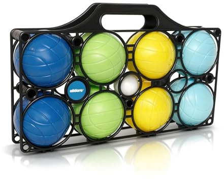 alldoro 60044 Boccia Spiel, 9-teiliges Set mit 8 bunten Kugeln & Zielkugel, Ø 8 cm, für 2-4 Spieler ab 3 Jahren, für Garten, Strand & Park